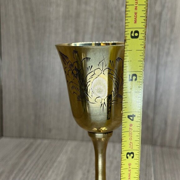 MJK Handicrafts Set Of 4 Gold-Plated Wine Goblets With Etched Floral Design - Picture 8 of 8